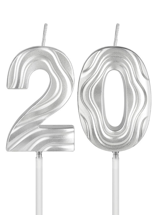 iNINGER Number Candles,Number 20 Birthday Silver Candle,Silver 20th Happy Birthday Candle,Happy Birthday Cake Topper Decoration for Birthday Party Wedding Anniversary Celebration Supplies - Image 1